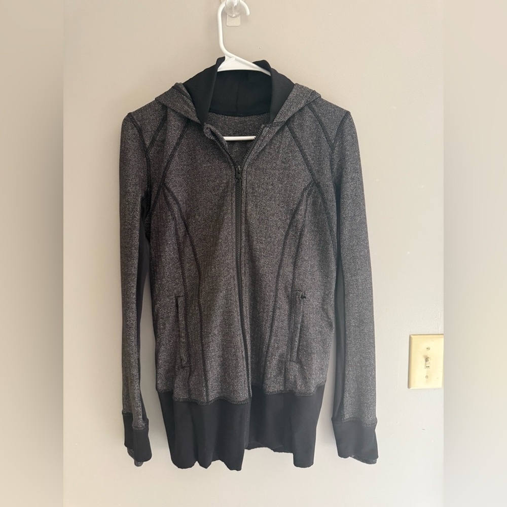 Lululemon Daily Practice Jacket Heathered Herringbone Black Full Zip Hooded